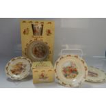 Royal Doulton Bunnykins, including plates, cups, etc, (1 tray).