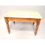 A Victorian pine kitchen table, with turned legs and drawer, 120cm wide.