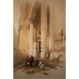 After David Roberts. Temple Petra, Louis Haghe coloured lithograph dated 1839, 52cm x 32cm.
