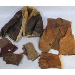 A mid-20thC RAF wool lined leather flying jacket, size 40R, a quantity of various gauntlets, other