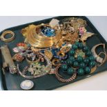 Various costume beads, etc, to include malachite style necklace, faux pearls, spectacles case,