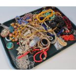 Various costume jewellery, to include various beads, shell work brooch, Jasper style cameo brooch,