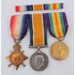 A WWI medal trio, comprising 1914-1915 Star, Campaign medal and Victory medal, awarded to 10477 PTE.