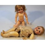 Two early 19thC dolls, comprising a Haubach Koppelsdorf no. 342-4 with open mouth, blonde curly hair