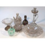 Various glassware, to include a Lalique dish, with a shaped circular outline, set with fan shaped