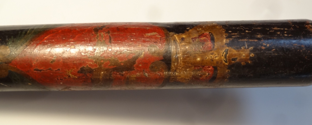 A Victorian ebonised oak truncheon, the moulded handle painted with a crown and heart with the - Image 2 of 2