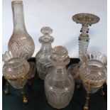 Various glassware, comprising a pair of vases, each with flared rims, acorn shaped body with upper