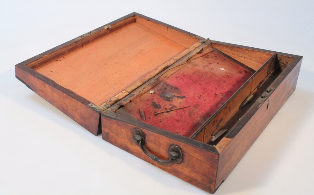A 19thC satinwood writing slope, the rectangular top with a wide crossbanding hinging to reveal a - Image 2 of 2