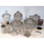 Various glassware, to include a graduated pair of 19thC hobnail cut bonbon dishes, each with domed
