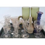 Various 18thC and later drinking glasses, to include an ale glass with plain bowl, on a double air