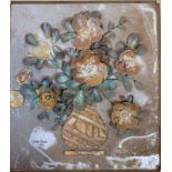 Laura Saez (20thC). Still life shell collage signed on canvas back, signed and dated 1982, 52cm x