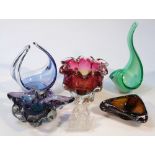 Various mid-20thC Murano and other style studio glass, to include a vase flashed in pink and