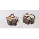 A pair of diamond cluster angular half hoop earrings, with clip and post fittings, marked 10k, 5.