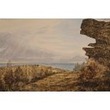 Alan Stuttle (fl 1976). Rocks before a calm sea, oil on canvas, signed, 49cm x 60cm.