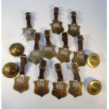 Various early 20thC and later RSPCA merit badges, for 1934, mainly in brass with leather mounts,