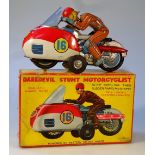 Withdrawn by Vendor pre-sale. A mid-20thC T N Japanese tin plate Dare Devil stunt motorcyclist,