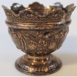 A Victorian silver sugar bowl, by Josiah Williams & Co. with a castellated top repoussé decorated