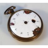 An early 19thC open face pocket watch, the 4.5cm dia. enamel dial with Arabic numerals revealing a