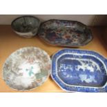 Various Chinese earthenware and porcelain, comprising an 18thC export dish, the octagonal outline