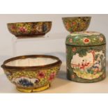 Various late 19thC Chinese cloisonne, to include a jar and cover, decorated with panels of figures