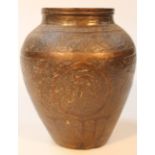 A Japanese Meiji period bronze vase, the cylindrical shouldered body decorated with panels of Kutani