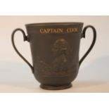 A Royal Doulton Australian Captain Cook commemorative loving cup, the basalt bell shaped body with