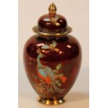 A 20thC Carltonware Rouge Royale jar and cover, the shouldered body decorated with birds and flowers