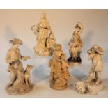 Various 19thC Parian ware, to include a classical figure group of cherub musicians aside a figure