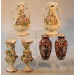 Various porcelain and pottery, comprising of a pair of late Meiji period Imari vases, each with