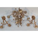A chandelier, 40cm high, and two sconces. (3)