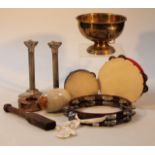 Various bygones and collectables, to include a pair of classical designed candlesticks, each