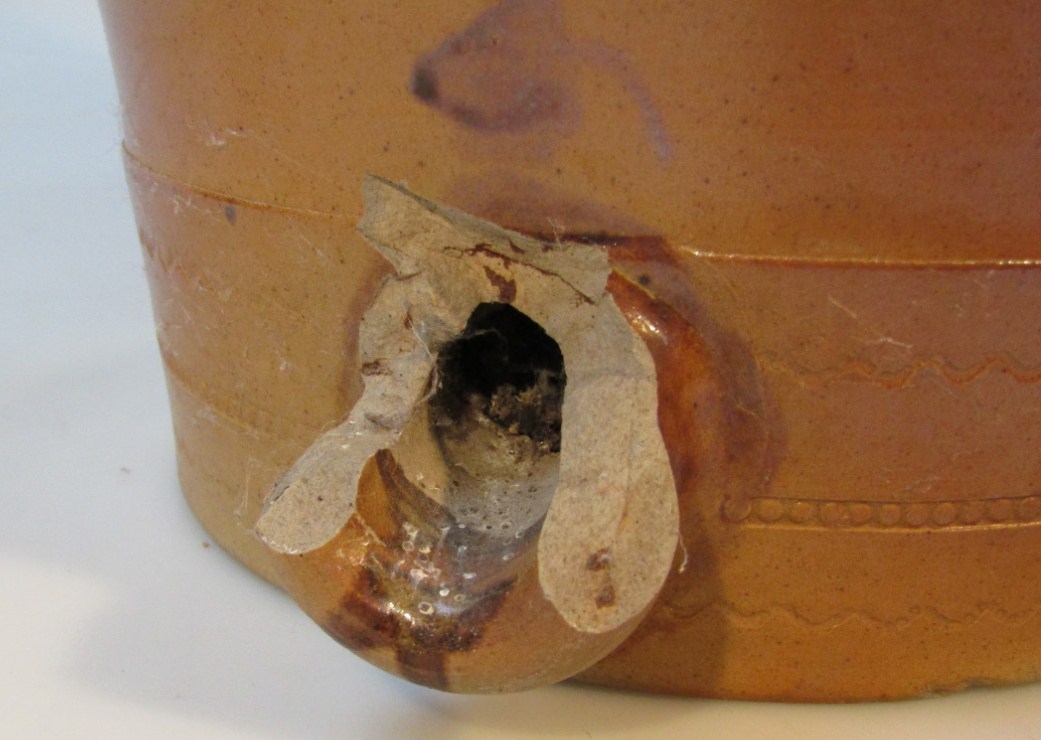 An early 20thC stoneware barrel, the bellied body with a light geometric banding with an upper - Image 2 of 3