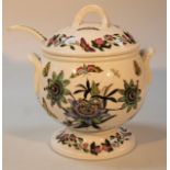 A modern Port Meirion pottery soup tureen, the circular domed lid with a ribbon handle, above a