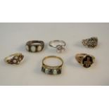 Six stone set rings, various grades.