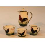 A late 19thC/early 20thC Wemyss, Bonjour cockerel breakfast set, comprising coffee pot, 16cm high,