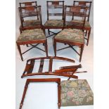 A set of six 19thC mahogany dining chairs, each with scroll backs centred by part inlaid sections