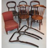 Various chairs, comprising a pair of Victorian balloon back dining chairs, each with carved scroll