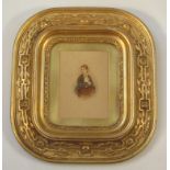 A 19thC gilt wood frame, with an oblong plain outline centred with a geometric banding, broken by