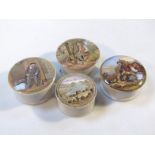 Various 19thC Prattware pot lids, each transfer printed with various scenes to include Il