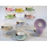 A 19thC and later Worcester harlequin part tea service, comprising saucers and cups, 5cm high,