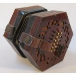 A late 19thC Wheatstone rosewood cased squeeze box accordion, with hexagonal outline, set with