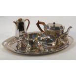 A 20thC silver plated part tea service, to include a part gadrooned tray with carrying handles, 50cm