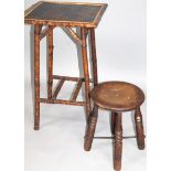 A late 19thC elm stool, the circular curved top raised on quadruple supports with triple ring tops