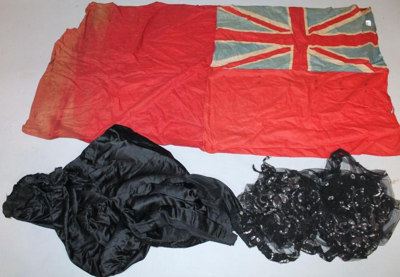 Various haberdashery, etc, comprising Union Jack Naval flag on a red ground, 170cm x 129cm, an early