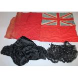 Various haberdashery, etc, comprising Union Jack Naval flag on a red ground, 170cm x 129cm, an early