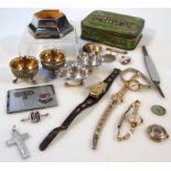 Various silver jewellery, white metal, etc, to include a pair of open salts with silver gilt
