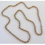 A rope twist necklace, hollow with plain clasp, yellow metal marked 375, 66cm long.