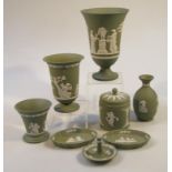 Various Wedgwood sage green Jasperware, to include boxed vase, 19cm high, various other wares to