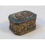 An early 20thC enamel and gilt metal casket, the octagonal lid raised with a figure on horseback