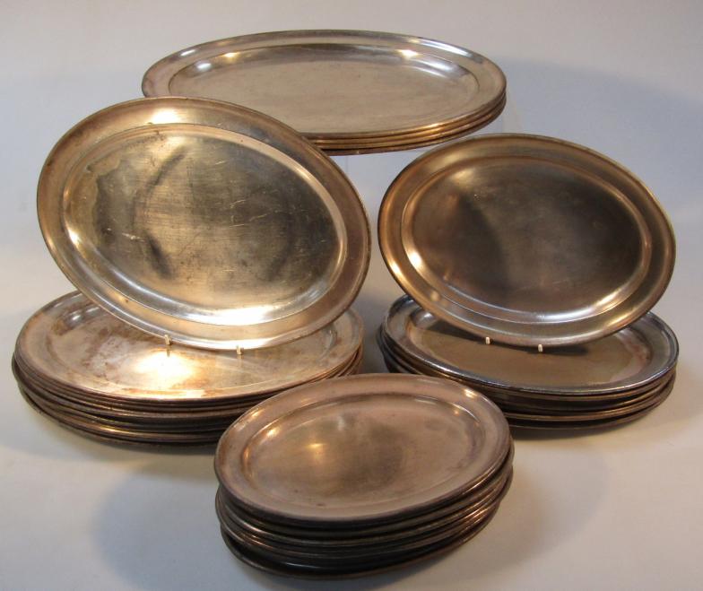 Various Lyons & Co silver plated plates, each of oval graduated form, to include large size 40cm